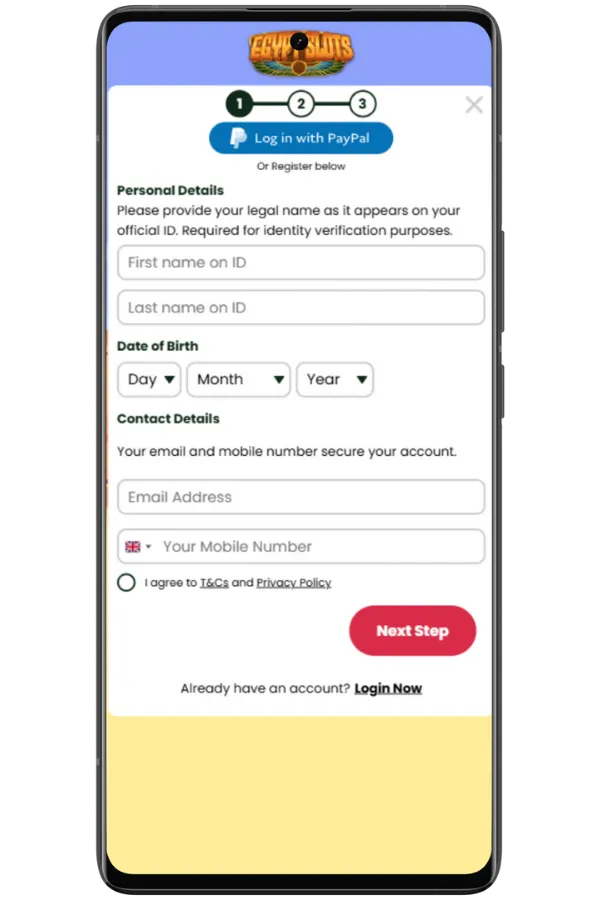 Register and deposit to start Egyptian Fortunes
