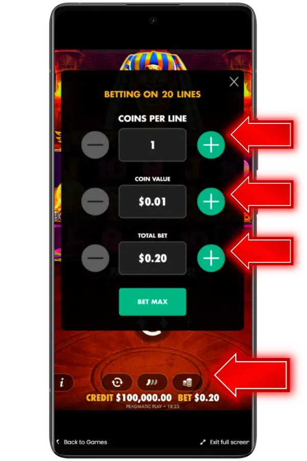 Select your stake in Egyptian Fortunes